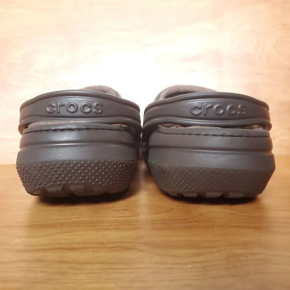 Crocs Classic Lined Clogs Mens 12 Brown Sandals Faux Fur Comfort Slip On Shoes